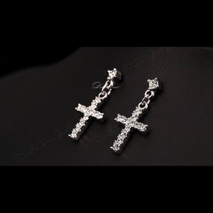 Silver Diamond Cross earring with stud